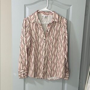 Topshop Cream and Brown Patterned Button Down Shirt